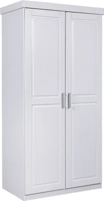 Produktbild von Kleiderschrank "Hakon" aus Massivholz in Weiss mit 2 Türen und einem Einlegeboden. Abmessungen (BxHxT) 95x190x55 cm