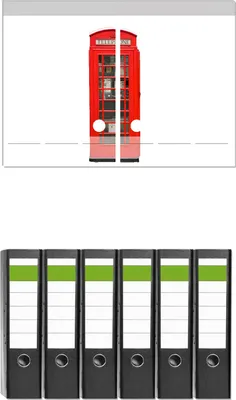 Produktbild von Wallario 6 Stück breite Ordner inkl. Klebeetiketten mit Motive London Rote Telefonzelle -  Set mit Rückenschildern / Ordnerrücken Stickern