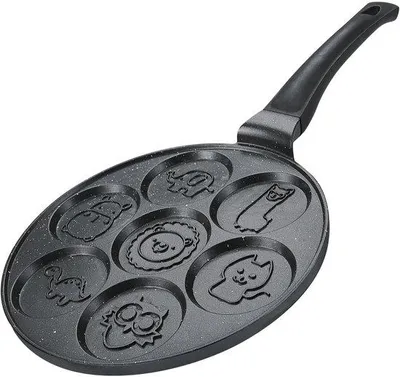Produktbild von Pancake-Pfanne 26 cm für Induktion, 7 Tiermotive, Aluguss mit Antihaftbeschichtung in Marmoroptik, Schwarz