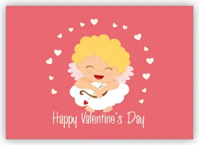 Produktbild von Lustige romantische Valentinskarte mit kleinem Amor und Herzen auf Wolke: Happy Valentine's Day