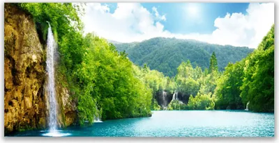 Produktbild von Glasbilder 120x60 Wandbild Druck auf Glas Gebirge Wald See Landschaft