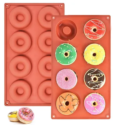 Produktbild von Donut Backform Silikon 2 Stück mit 8 Hohlräumen für Kuchen, Kekse, Muffins