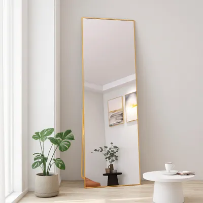Produktbild von INONEFT Ganzkörperspiegel 162×53 cm, Bruchsicher Spiegel Hängend oder Lehnend an die Wand, für Schlafzimmer, Wohnzimmer Ankleidezimmer, Gold