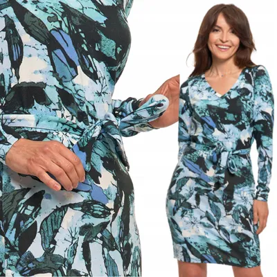 Produktbild von Gemustertes Damenkleid mit Gürtel, langen Ärmeln, modisch und alltagstauglich, MORAJ L patt2