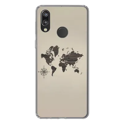 Produktbild von MuchoWow® Handyhülle Schutzhülle Hülle für Huawei P20 Lite (2020) Weltkarte - Holz - Braun Silikon Softcase Handy Hülle - Kartenhalter
