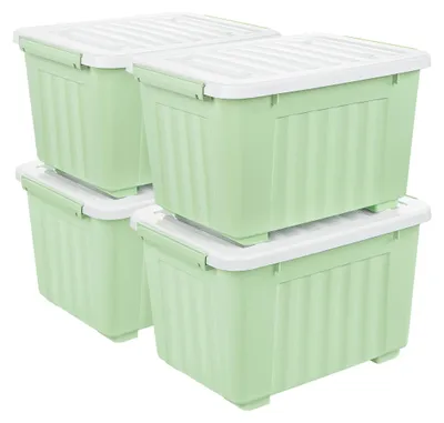 Productafbeelding van Cetomo opbergboxen, 35 liter, 4 stuks. Kunststofboxen met ribbenversterking, voorzien van wielen