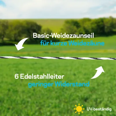 Produktbild von Pulsara Weidezaunseil Basic (weiß) - 200 m/5 mm