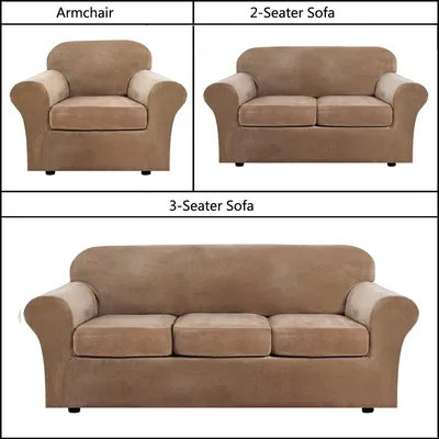 Produktbild von 1/2/3/Sitzer Sofa Überzug Samt Schonbezug Plüsch Sofabezug Stretch Couchbezug mit Separaten Kissenbezügen,Hellbraun