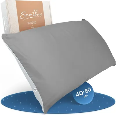 Imagen del producto de Funda de cojín 40x80 de algodón satinado, reversible, color gris claro