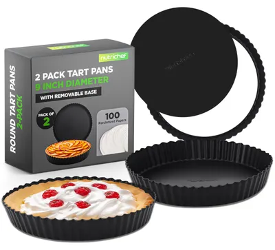 Produktbild von Nutrichef Tarteform Set 2 Rundformen Ø23cm Kohlenstoffstahl inkl. Backpapier Antihaft