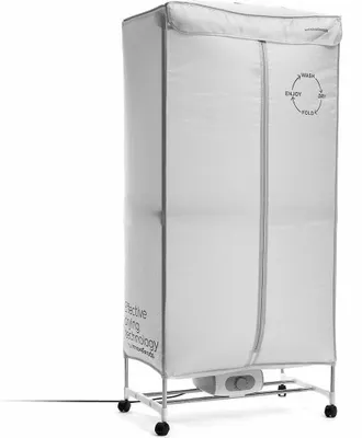 A portable electric clothes dryer is shown against a white background.