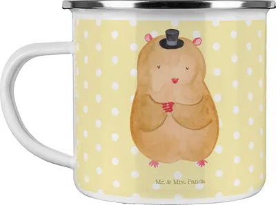 Produktbild von Mr. & Mrs. Panda Teetasse Hamster Hut - Gelb Pastell - Geschenk, Lustige Sprüche, Haferl, Emaille Tasse, Pott, Campingtasse, Zwerghamster, Teebecher, Zylinder, Zauberer