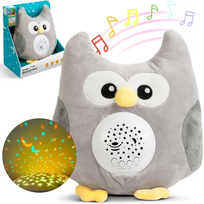 Produktbild von Eulen-Sternenhimmel-Projektor mit Musik und weißem Rauschen auf Batterien – LED-Projektorlampe Baby und Kinder – Kinderlampe – Projektor-Nachtlicht – Musik-Nachtlicht – Sternenprojektor für Kinderzimmer