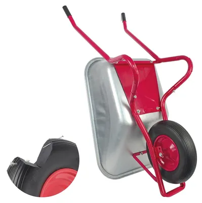Produktbild von Matrix Schubkarre Profi 100l 250kg PolyurethanRad Bauschubkarre rot mit Bodenblech