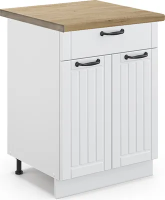 Image de Meuble cuisine Vicco Fame-Line Blanc campagne 60cm avec tiroir, PT Chêne, Model 46496