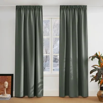 Image de Rideaux occultants, rideaux thermiques, dimensions 220 x 140 cm, lot de 2, couleur gris-vert