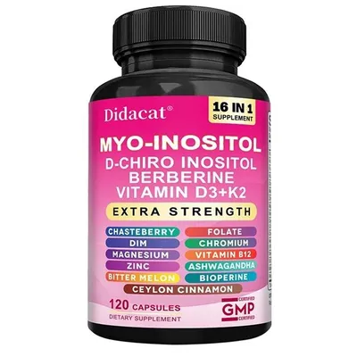 Immagine prodotto di Myo Inositol, D-Chiro Inositolo + Vitamina D3+K2 (120 capsule) integratore alimentare, salute delle donne, equilibrio ormonale, cuore, sistema immunitario, ossa