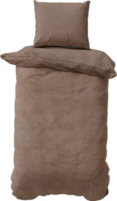 A neatly folded duvet and pillow set.