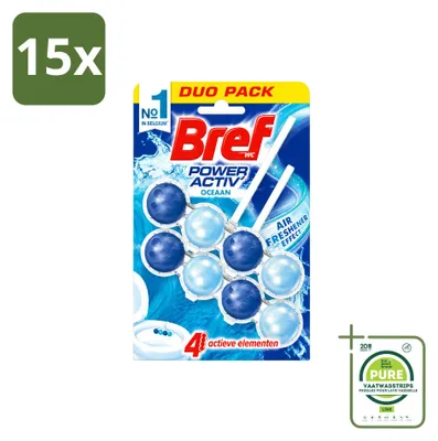 Produktbild von 15 x Bref WC Power Activ+ Toiletstein - Ozean - Großpackung - 15 Stücke