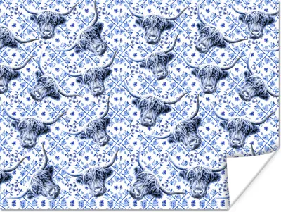 Produktbild von MuchoWow® Poster Delfter Blau - Schottischer Highlander - Tiere 120x90 cm - Wandbild