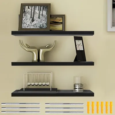 Immagine prodotto di Omgoods - Set di 3 mensole nere da parete - Mensole sospese per decorazione