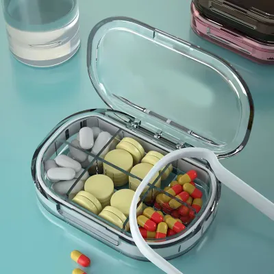 Produktbild von Tragbare Mini Pille Fall Travel Dispensing Pill Organizer Haushalt Lebensmittelqualität versiegelt Lagerung Medizin Box (Big Transparent White)