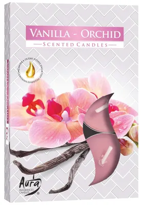 Duftteelichter Vanille-Orchidee, 6 Stück, 4h Brenndauer