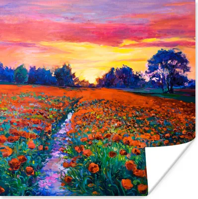 Produktbild von MuchoWow® Poster Malerei - Natur - Blumen - Ölfarbe 50x50 cm - Wohnzimmerdekoration