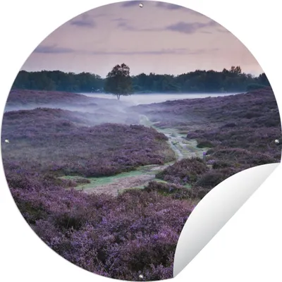 Produktbild von MuchoWow® Gartenposter Outdoor-Poster Rund Nebel im Heidekraut Ø 150 cm Gartendeko Rundes Poster draußen