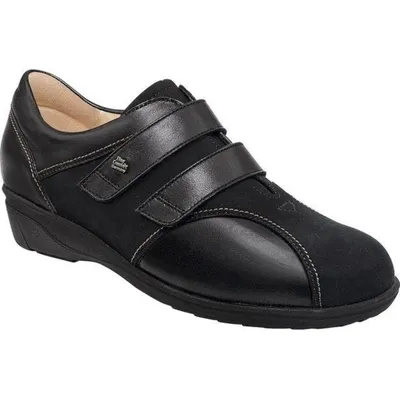Imagen del producto de Finn Comfort, Lüttich, para mujer, zapatillas, elástico, negro, cuero, NUEVO - Calzado para mujer. Bailarinas/zapatillas cómodas, negro, cuero (nobuck/elástico/terciopelo)