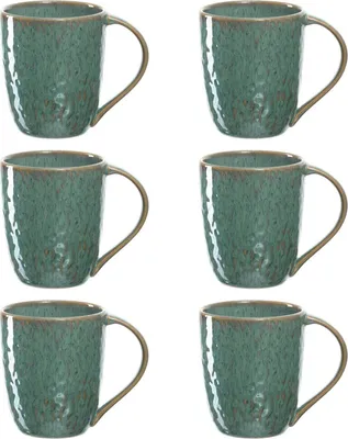 Produktbild von Leonardo Matera Keramik-Tassen 6er Set, spülmaschinengeeignete Kaffee-Tassen, 6 mikrowellenfeste Tee-Tassen, Becher mit Glasur, grün, 430 ml, 018543