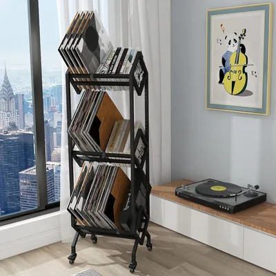 Produktbild von Ständer für Vinyl-Schallplatten, für bis zu 150 LPs, schwarz