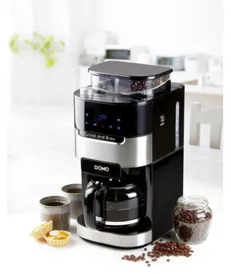Produktbild von Domo DO721K Filterkaffeemaschine, Glaskanne, 12 Tassen, Zeitschaltuhr, Integriertes Mahlwerk