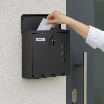 Image de Boîte aux lettres avec fenêtre de visualisation - Fixation murale, en fer, fente pour C4