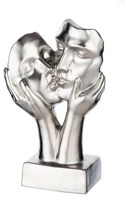 Productafbeelding van Gilde sculptuur, set van twee, "Kus", keramiek, zilverkleurig, verpakking met 2 stuks, lengte 6 cm, breedte 12 cm, hoogte 20 cm. Artikelnummer: 32476, EAN: 4063387324769
