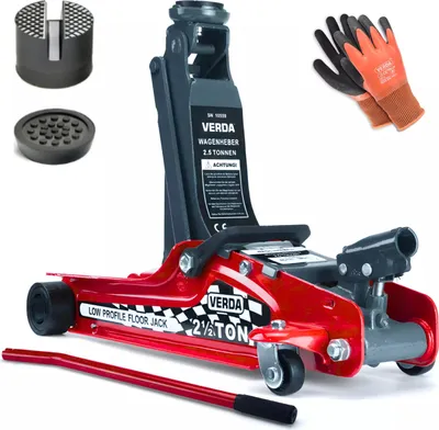 Produktbild von Wagenheber 2,5T + 2x Gummi + Montagehandschuhe Autoheber Rangierwagenheber 85-385mm Heber SN10559