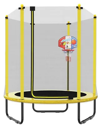Productafbeelding van Kindertrampoline voor de tuin, met veiligheidsnet en basketbalring, maximaal draaggewicht 50 kg, geschikt voor binnen- en buitengebruik