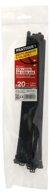Image de 20 colliers réutilisables, dimensions 7,6 x 250 mm, couleur noire