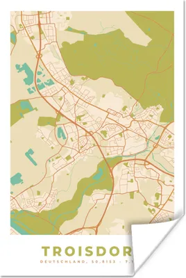 Produktbild von MuchoWow® Poster Troisdorf - Karte - Vintage - Stadtplan 40x60 cm - Plakate für die Wand - Poster Babyzimmer