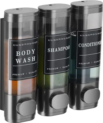 Produktbild von 3er Set Seifenspender Wandmontage 300ml Ohne Bohren für Waschbecken Bad Duschgel Shampoo Schwarz