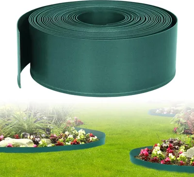 Produktbild von QEENTOE Rasenkante Elastische Beeteinfassung Rund 10m x 12cm Grün | Gartenumrandung Robustes Beetumrandung für Kurven, Unsichtbar Lawn Edging aus stabilem Plastik