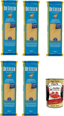 Produktbild von De Cecco Spaghettoni quadrati N°413, 100% Italienisch Pasta Nudeln 5x 500g + Italian Gourmet Polpa 400g