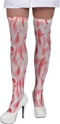 Produktbild von O41044 weiß-rot Damen Overknees Zombie Kostüm Halloween Strümpfe