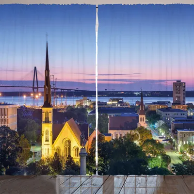 Produktbild von ARANDE Charleston Gardine, Wahrzeichen der Stadt Themed Landschaft Fotografie Stadtansicht Atlantik, 280 x 245 cm, Mehrfarbig