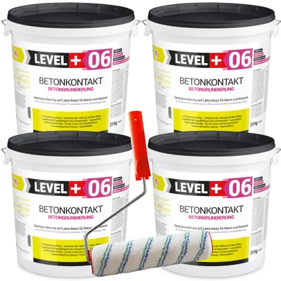Zdjęcie produktu dla Grunt do betonu Betonkontakt 80kg Grunt pod tynki Grunt szczepny na płyty OSB Level Plus 06 + Wałek Malarski 25cm