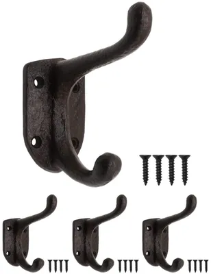 3er-Set rustikale Eisenhaken, schwarz, 11 x 8 cm, Wandhaken