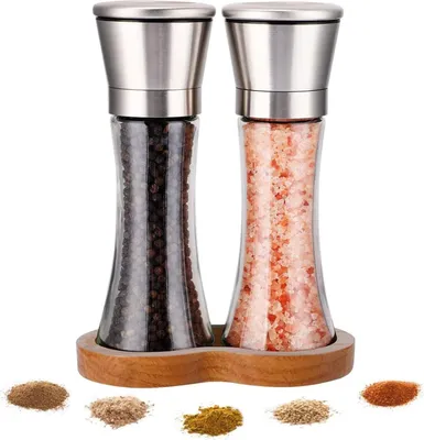 Produktbild von Kräutermühlen-Set mit Einstellbarem Mahlmechanismus - Edelstahl für Salz und Pfeffer