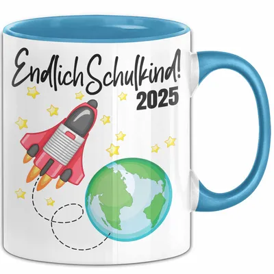 Produktbild von Trendation - Endlich Schulkind 2022 Einschulung Junge Mädchen Geschenk Schultüte Füllung Tasse Schulstart 1. Schultag Schuleinführung Schulanfang Geschenkidee (Blau)