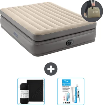 Produktbild von Intex Luftbett - 2 Personen - 152 x 203 x 51 cm - Grau - Inklusive Pumpe - Spannbettuch en Reperaturset