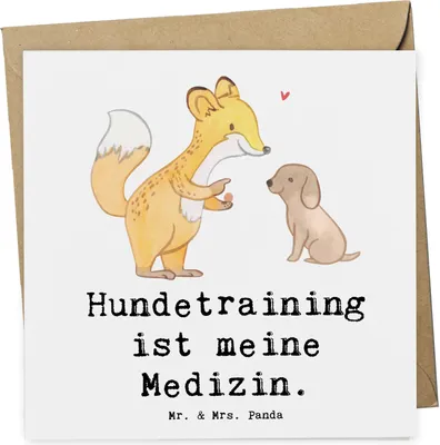 Produktbild von Mr. & Mrs. Panda Grußkarte Fuchs Hundetraining - Weiß - Geschenk, Hundeschule, faltkarte, Hundeprüfung, Welpenschule, Klappkarte, Hundeerziehung, Glückwunschkarte